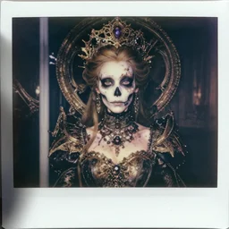 a beautiful detailed front view portrait of a dead rotten princess with cyberpunk ornate growing around, ornamentation, elegant, beautifully soft and dramatic lit, polaroid 1 9 1 0 photo