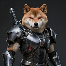 the wolf brigade nuclear armor jin - roh armor, anthropomorphic shiba inu, science fiction, red glowing eyes, dark, by artgerm and greg rutkowski and magali villeneuve, realistic face
