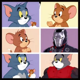 four images of tom and jerry meets tony stark
