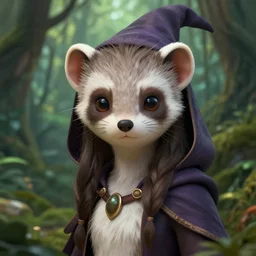 portrait of cute wizard girl, in the jungle, ferret motif clothing, high fantasy, dnd, face details, extremely detailed, smooth, sharp focus, digital illustration, by artgerm, rossdraws, sakimichan