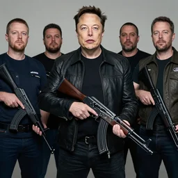 elon musk joins isis holding a ak - 4 7 team picture with the boys