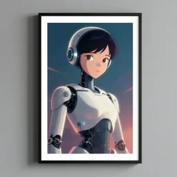 BOT GIRL Animation printed poster , Artwork by James Gilleard, cinematic composition, trending