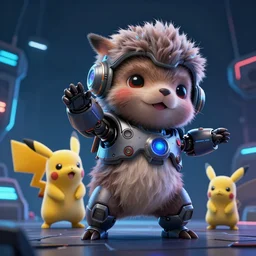 high quality 3 d render sci - fi very cute mecha with head of fluffy! wombat!! dancing, highly detailed, unreal engine cinematic smooth, in the style of detective pikachu & blade runner, hannah yata charlie immer, dark blue neon light, low angle, uhd 8 k, sharp focus