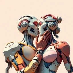 maximalist vibrant sculpture of asian cyborg couple kissing eachother, painted by makoto shinkai takashi takeuchi studio ghibli, akihiko yoshida, yoshitaka amano, wangechi mutu, clean cel shaded vector art. shutterstock. behance hd by lois van baarle, artgerm, helen huang, rossdraws, illustration