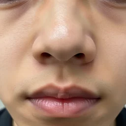 extreme closeup selfie of a ugly boy, nostrils visible from below