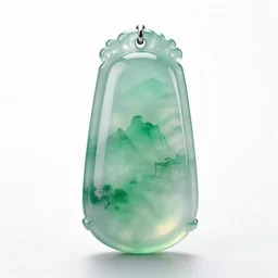 glowing jade pendant, stylized 3d render, isolated on a pure white background, centered, entire object in frame, sharp focus, soft studio lighting
