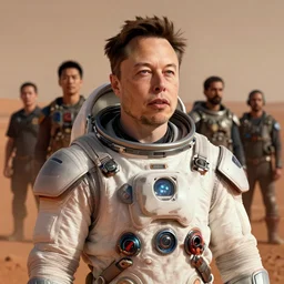 a beautiful portrait of elon musk wearing a futuristic spacesuit on mars. character design by cory loftis, fenghua zhong, ryohei hase, ismail inceoglu and ruan jia. artstation, volumetric light, detailed, rendered in octane