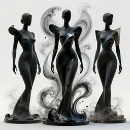 epic concept art. 3 d abstract female supermodel silhouette poses mixing with black and color liquid fluid. abstract sculpture. art deco swirls. smoke simulation, vfx, cinema 4 d, tyflow. masterpiece, michelangelo. concept art, matte painting. greg rutkowski, wlop, victo ngai, kandinski