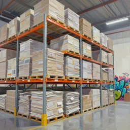 a contemoprary painting of a warehouse with huge shelves in which stacks of paper are stored by james jean, trending on artstation, graffiti by digitaldoes
