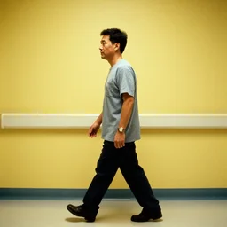 7 0 s movie still of a man made of head walking in a hospital with yellow wall, cinestill 8 0 0 t 3 5 mm eastmancolor, heavy grain, high quality, high detail
