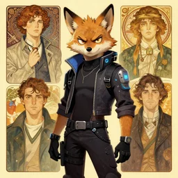 anthropomorphic furry coyote character in cyberpunk clothes. Renowned character illustration by greg rutkowski, thomas kindkade, alphonse mucha, loish, norman rockwell. Trending on artstation.