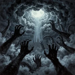 immense tentacles reaching from the sky opening up clouds like a portal, hp lovecraft, untold horror and nightmarish night, by greg manchess