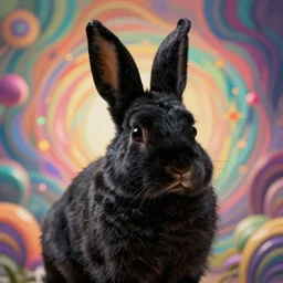 fantasy cute black rabbit portrait, colorful background, fantasy art, concept, art, computer art, high detail, 4 k