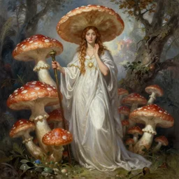 illustration of a beautiful fungal priestess, hyperrealistic art by Ivan Aivazovsky