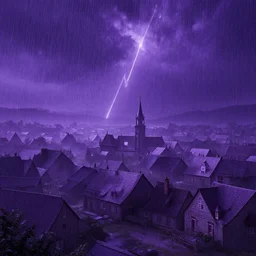raining meteor shower over a purple draped colonial village, light dust, by peter mohrbacher dan mumford nekro, cgsociety, pixiv, volumetric light, 3 d render