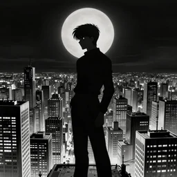 kaneda from akira, silhouetted by a black sun | anime, matte painting, dystopian megacity neo - tokyo akira, shaded perfect, fine details. realistic shaded lighting anime manga artwork by katsuhiro otomo, akira, artgerm, jeremy lipkin and michael garmash and rob rey