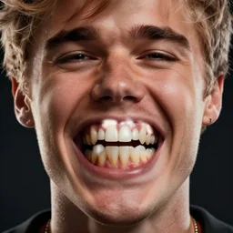 hyperrealistic dslr film still of justin beiber, stunning 8 k octane comprehensive 3 d render, inspired by istvan sandorfi & greg rutkowski & unreal engine, perfect symmetry, exaggeratedly large teeth, dim volumetric cinematic lighting, extremely hyper - detailed, incredibly real lifelike attributes & flesh texture, intricate, masterpiece, artstation