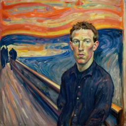 portrait of mark zuckerberg painted in edvard munch's the scream