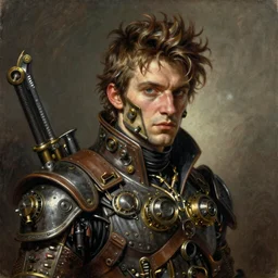 a comic book portrait painting of a fantasy steampunk male, highly detailed, art by tristan eaton and artgerm and william - adolphe bouguereau