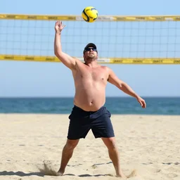 brad pitt, obese, playing beach volleyball