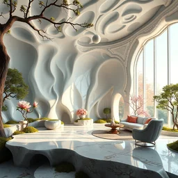 highly detailed villa natural beautiful light soft cinematic composition of a smooth ceramic porcelain biomorphic magnolia stone nebula fluid sci - fi surreal colorful architecture landscape, furniture, granite, trees, marble, moss, lichen, fungi, vincent callebaut composition, mamou - mani, archviz, 8 k, unreal engine, hdr