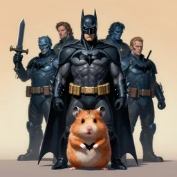 full character potrait of genetic combination between hamster & batman, zdzislaw beksinski, lewis jones, dariusz zawadzki, wayne barlow, warhammer fantasy, cold hue's, warm tone gradient background, concept art, 4 k, ultra - high - definition
