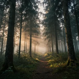 new dawn, landscape, futuristic forest, beautiful, scenery, photography by alexey kurylev, cinematic