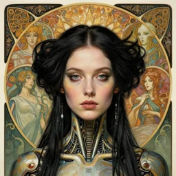 detailed realistic beautiful young bjork as alien robot as queen of mars face portrait by jean delville, gustave dore and marco mazzoni, art nouveau, symbolist, visionary, gothic, pre - raphaelite. horizontal symmetry by zdzisław beksinski, iris van herpen, raymond swanland and alphonse mucha. highly detailed, hyper - real, beautiful