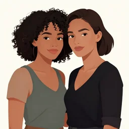 beautiful portrait of a young mixed race lesbian couple, 2 8 4, romantic, highly detailed, smooth, stylized, medium shot, vector line art, clean cel shaded vector art, by lois van baarle, ross tron, artgerm, helen huang, makoto shinkai, ilya kuvshinov, rossdraws