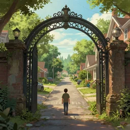 circular magic gate that leads to a rich suburban street. urban fantasy, high detailed digital art trending in artstation. artist greg rutkowski