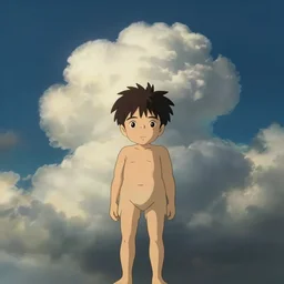 Boy without emotions, dramatic clouds, made by Studio Ghibli, Accent lighting, front lit, cinematic lighting, highly detailed art, beautiful scene, sharp focus, smooth, 8k