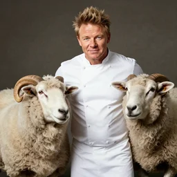 portrait of chef gordon!! ramsay!! as sheep with horns and wool