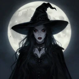 portrait of Anna Millerstone as a Dark evil witch, big moon in the background, dramatic lighting, illustration by Albert Bierstadt, yoji shinkawa, 4k, digital art, concept art, trending on artstation