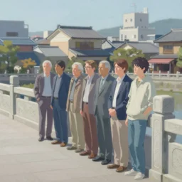 painting of a stone railing urban japanese city in the background, calm, sunny day, artwork by jeremy lipkin and giuseppe dangelico pino and michael garmash and rob rey and greg manchess and huang guangjian and makoto shinkai, sharp edges, simple form, 1 0 0 mm
