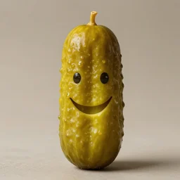 portrait photograph of a pickle with a smile