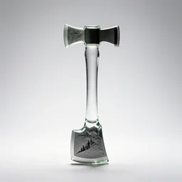 glass hatchet, professional product shot, isolated on a pure white background, centered, entire object in frame, sharp focus, soft studio lighting