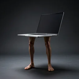 a laptop with human legs, surreal photography, 8 k, dramatic lightning, matte painting, ultra wide shot, sharp focus, wallpaper art
