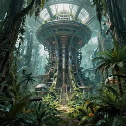 epic alien jungle by zdzisław beksinski, greg rutkowski inside a giant futuristic factory by zaha hadid