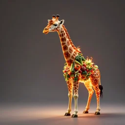 a giraffe made of vegetables on fire