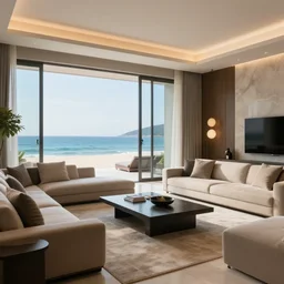 beautiful beach view from a modern luxury livingroom