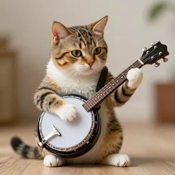 4 5 mm photorealistic image of a cat playing a banjo 8 k