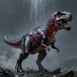 pearlescent black red lilith! the mother of all monsters!!, covered in holographic glitter!!, raining ash, fine art masterpiece, highly detailed dino valls wayne barlowe machiej kuciara, dramatic lighting, long shot, side angle, uhd 8 k, sharp focus