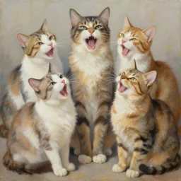 a painting of some cats meowing