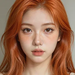 portrait Anime girl with orange hair and freckles, cute-fine-face, white-hair pretty face, realistic shaded Perfect face, fine details. Anime. realistic shaded lighting by (((Ilya Kuvshinov)))