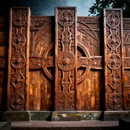 front view of a celtic wall made in wood, art by James Jean and Wayne Barlowe, high detail, cinematic, cgsociety 8k