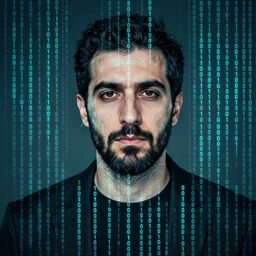 portrait of a genius, binary code pattern, matrix, ismail inceoglu
