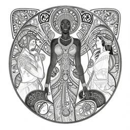 black african princess, symmetric, intricate, concept art, sharp focus, illustration, rutkowski, mucha, aleksi briclot