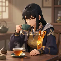 glados drinking tea