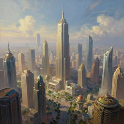 a beautiful sci-fi painting of a futuristic giga city Mumbai in the 24th century, by John Berkey, 8K,