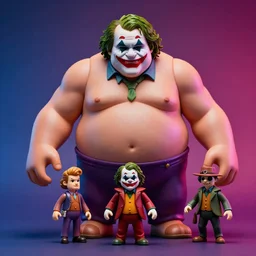 hyperrealistic rendering, fat smooth flesh monster the joker by donato giancola and greg rutkowski and wayne barlow and zdzisław beksinski, product photography, action figure, sofubi, studio lighting, colored gels, colored background